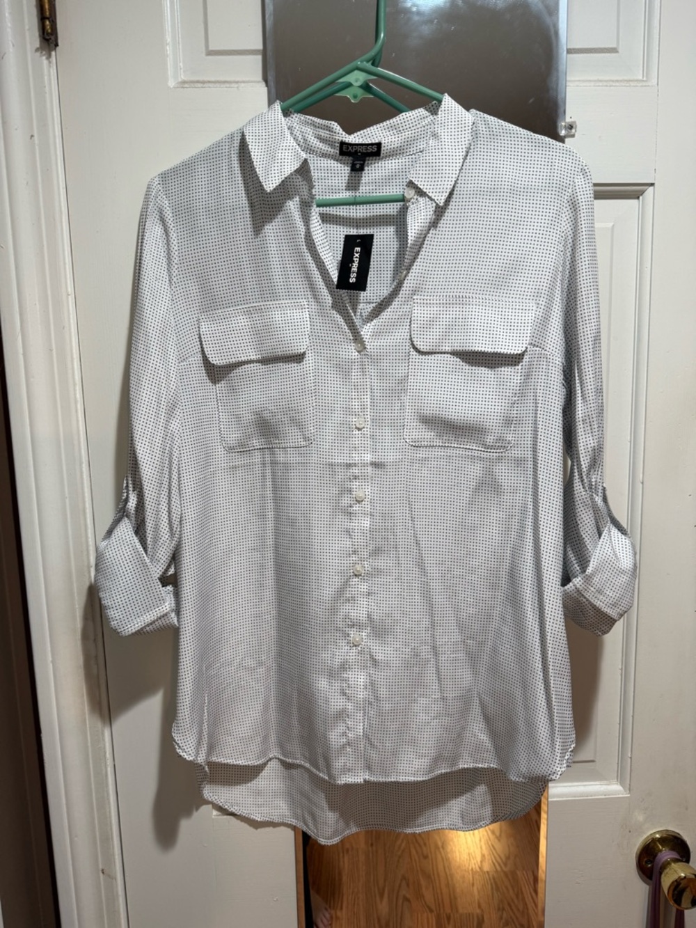 Express White Shirt with Navy Micro Dot Pattern